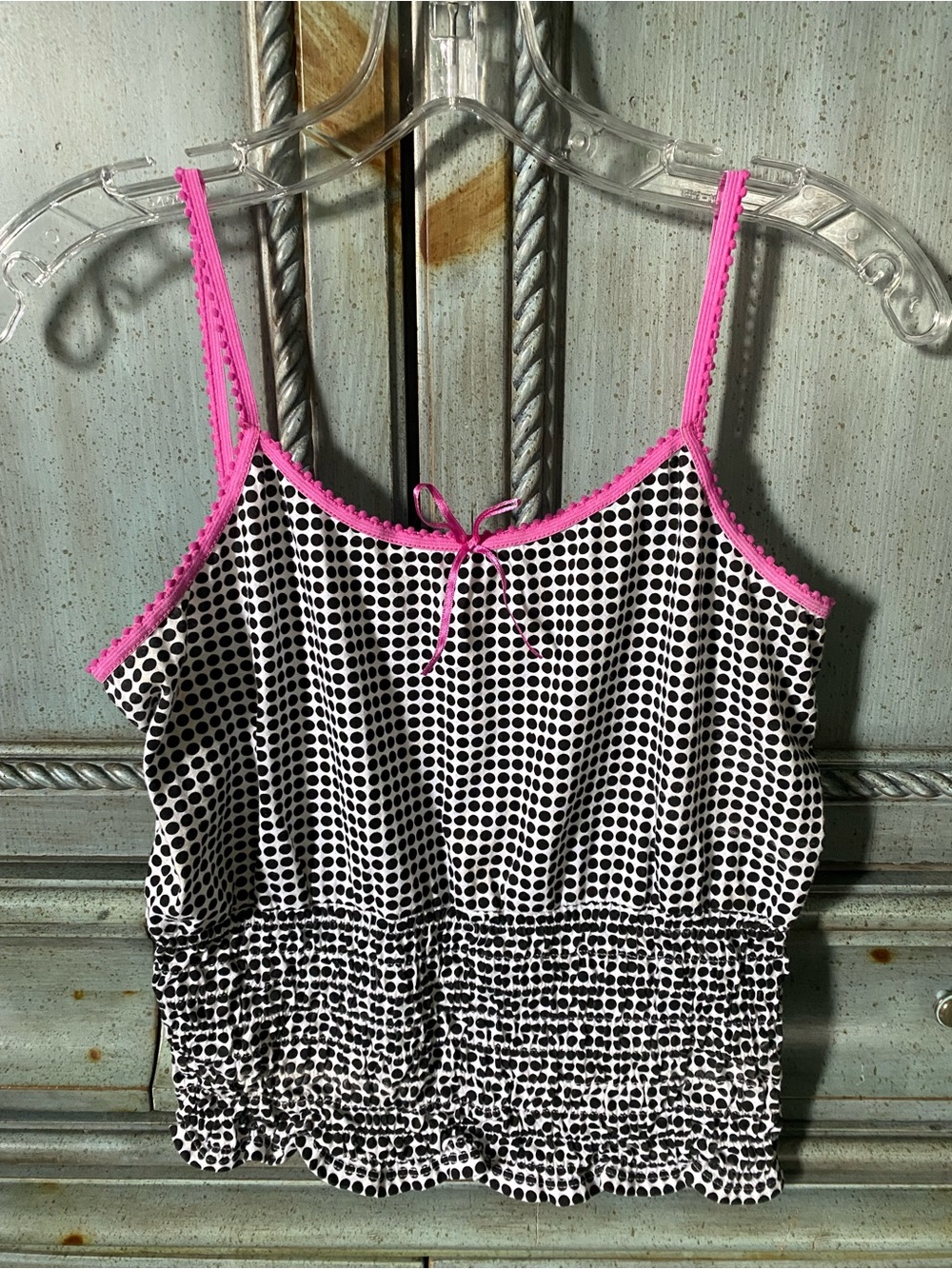Lilly Wicket Black & White Polka Dot Tank with Pink Trim